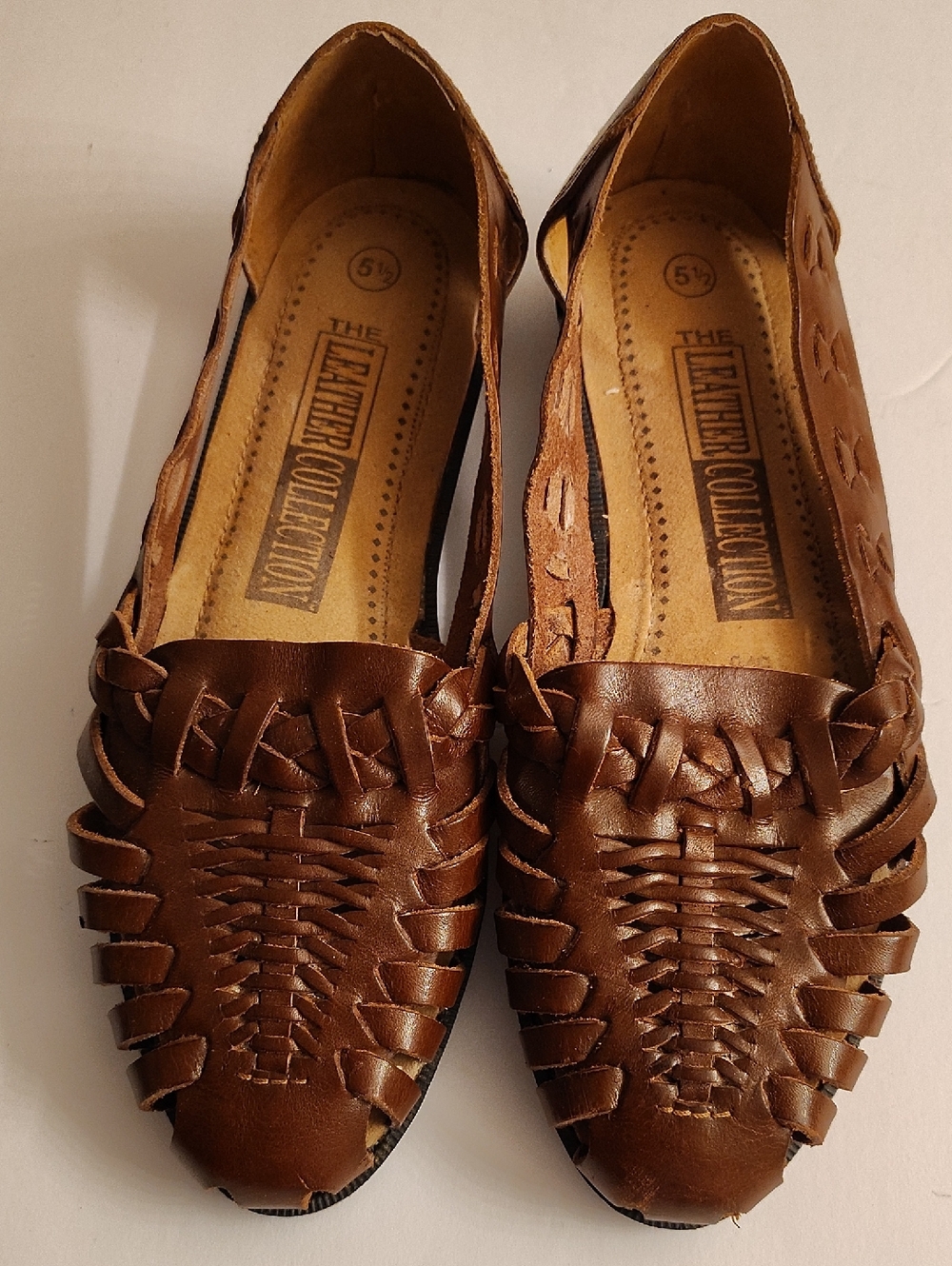 The Leather Collection Women's Size 5.5 Brown Woven Leather Sandals GY3D X